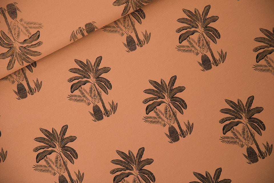 French Terry Palm Trees Pecan Brown